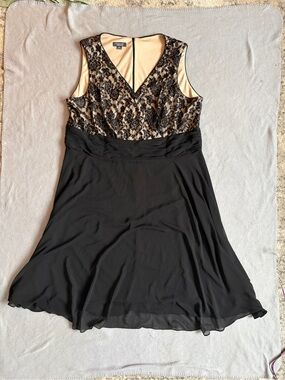 Dress Barn Black Lace & Nude Slip Midi Dress